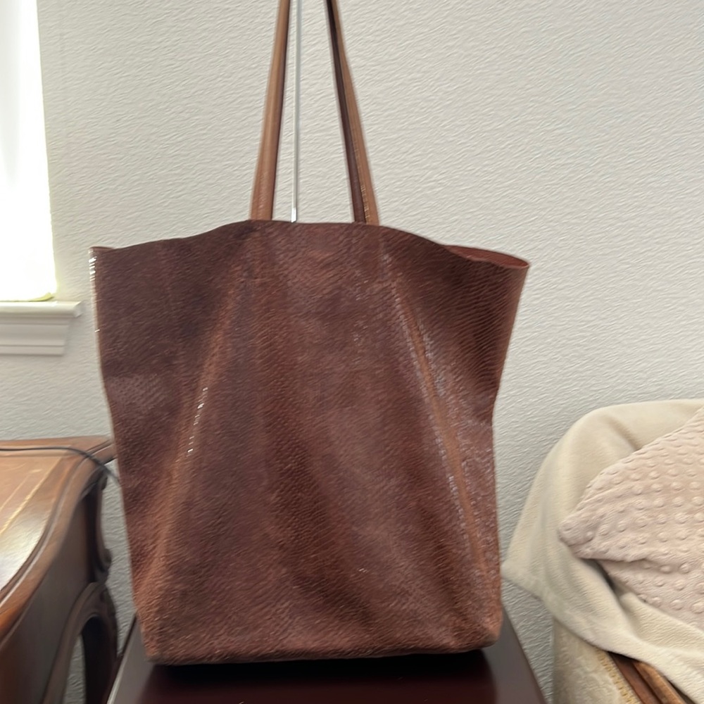 Sorial New York brown Leather snake print tote